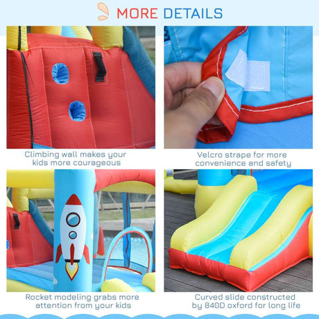 Outsunny Bounce Castle Inflatable Trampoline Slide Pool Rocket Design 3.4 x 2.8 x 1.85m