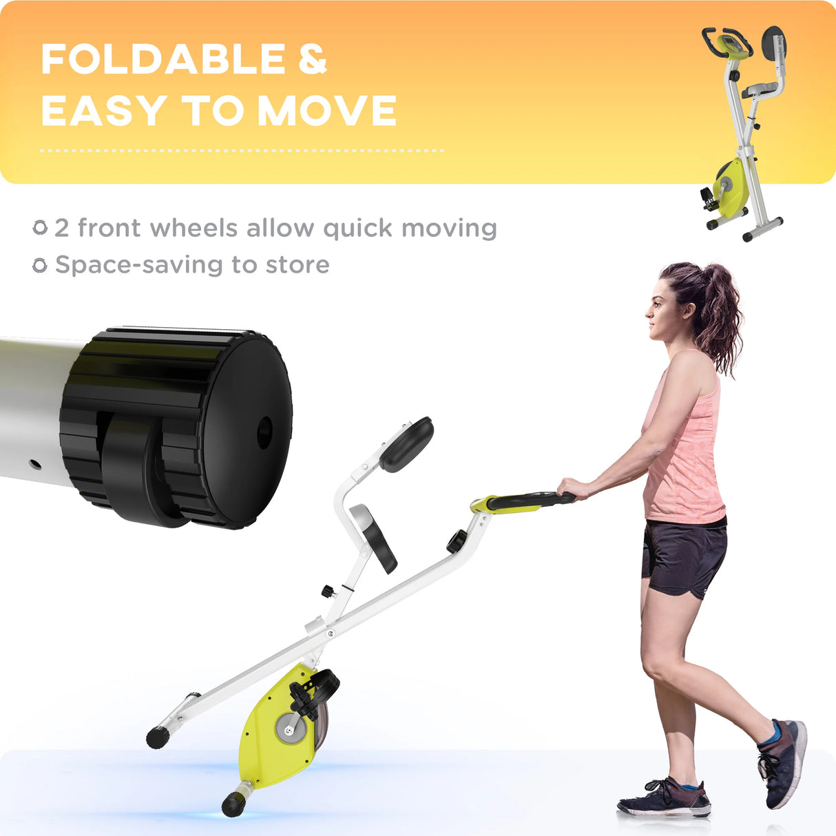 HOMCOM Folding Exercise Bike, Fitness Bicycle Indoor Trainer, 8-Level Magnetic Resistance Adjustable, with LCD Monitor, Pulse Sensor, Yellow