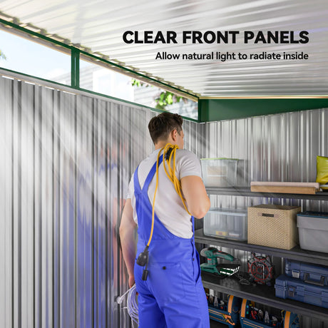 Outsunny 8.5 x 4ft Metal Shed with Lightsky Panels, Garden Storage Tool House with Double Doors for Garden, Patio and Lawn, Green