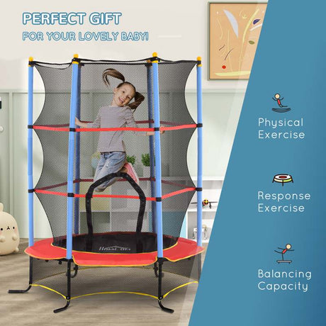 HOMCOM Kids Trampoline, with Safety Net, for Ages 3-10 Years