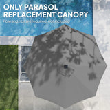 Outsunny 3 m Replacement Parasol Canopy with Top Vent, UPF 50+ Garden Parasol Replacement Canopy, 8 Rib Parasol Cover Replacement Fits Various Frames, Grey