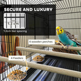 PawHut Bird Cage with Divider, 4 Wooden Perches, Slide Out Tray, 4 Feeders, for Budgie, Lovebird, Canary, 76 x 46 x 46cm, Black