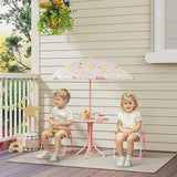 AIYAPLAY 4-Piece Kids Garden Table and Chair Set with Adjustable Parasol, Folding Chairs, Table, Rainbow Pattern, Pink