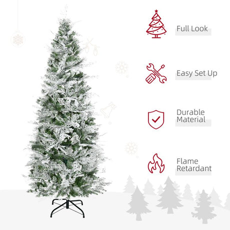 HOMCOM 6 Ft Pencil Snow Flocked Artificial Christmas Tree with Realistic Cypress Branches, Auto Open, Green