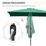 Outsunny 3x2m Patio Parasol Garden Umbrellas Canopy with Aluminium Tilt Crank Rectangular Sun Shade Steel, Green