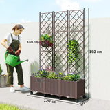 Outsunny Plastic Raised Planter with Trellis, Self Watering Raised Bed for Garden with Wheels, Drainage Holes and Plugs