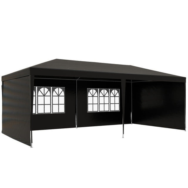 Outsunny 6 x 3 m Party Tent Gazebo Marquee Outdoor Patio Canopy Shelter with Windows and Side Panels Black