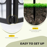 Outsunny Decorative Garden Fencing, 8PCs Outdoor Picket Fence Panels, Rustproof Metal Wire Landscape Flower Bed Border Edging Animal Barrier, Black