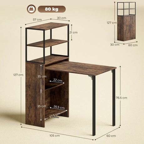 HOMCOM Folding Shelf and Work Table - Brown/Black