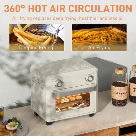 HOMCOM 10L Air Fryer Oven, Mini Oven, Oil Free Cooking, Grill, Roast, Bake, with Adjustable Temperature, Timer, Touch Screen, Dishwasher Safe, 1000W, Cream White