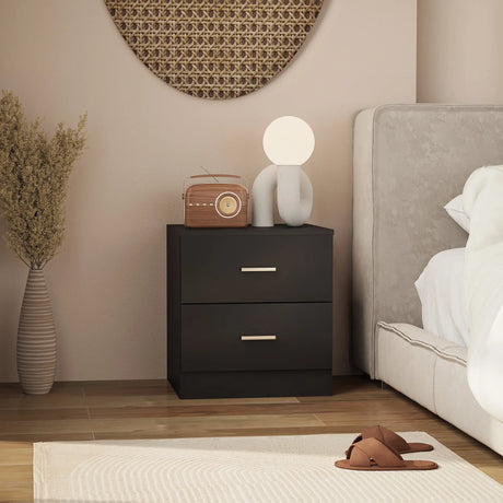 HOMCOM Modern Bedside Table, Beside Cabinet with 2 Drawers, for Bedroom, Living Room, Black