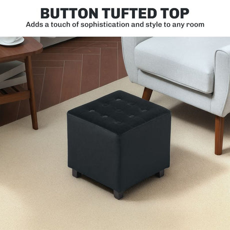 HOMCOM Velvet-Feel Square Ottoman - Grey