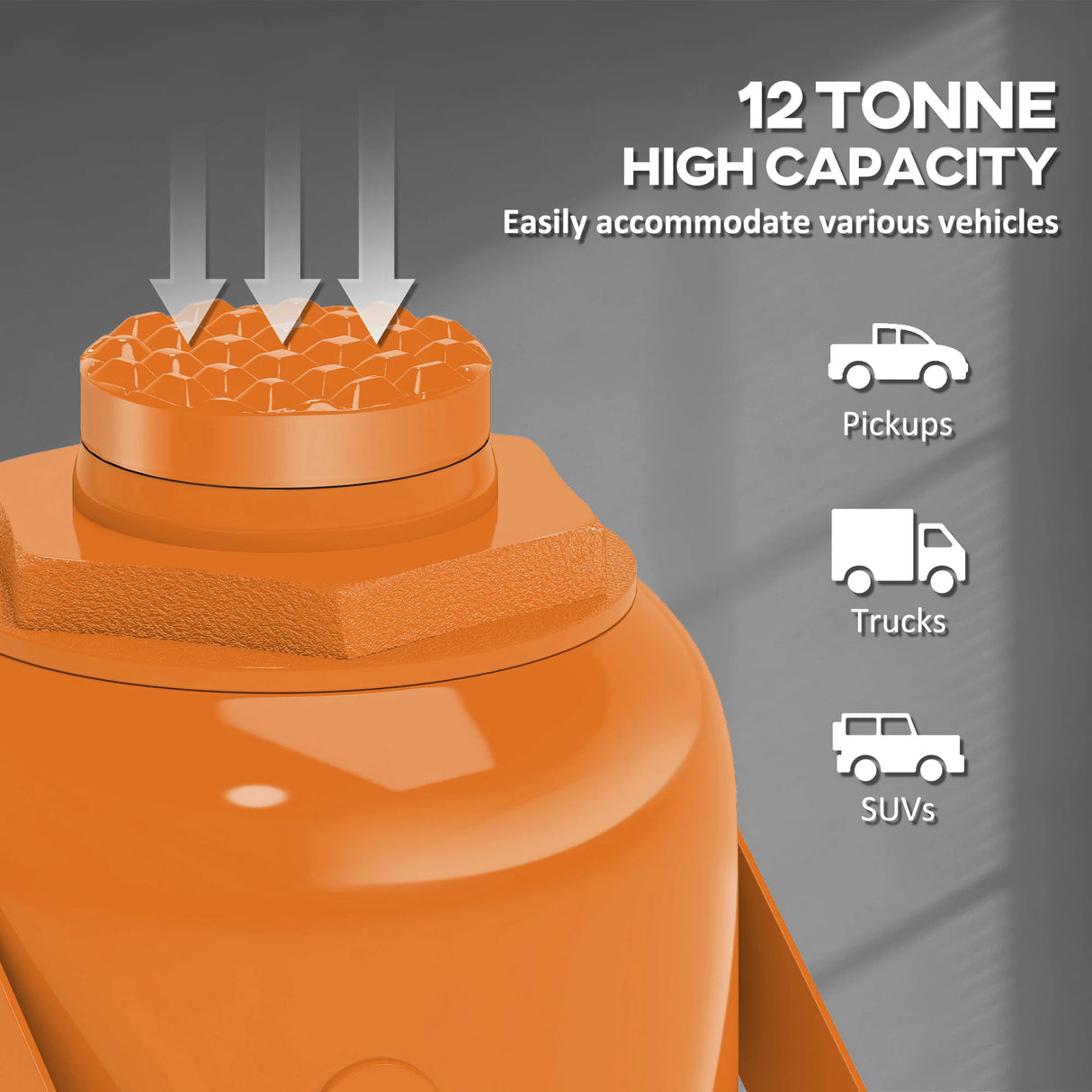 HOMCOM 12 Tonne Hydraulic Bottle Jack with 19-37 cm Lifting Range, Heavy Duty Portable Compact Car Jack Lift with Saddle and 3 Section Handle for Pickup, Truck, Auto Repair Maintenance, Orange