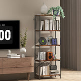 HOMCOM 5-Tier Bookshelf, Industrial Bookcase with Metal Frame - Rustic Brown and Black