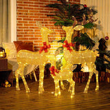 Outsunny Lighted Reindeer Christmas Decorations Outdoor, 3-Piece Light Up Deer Family Set of 3 with 283 LED Lights for Indoor, Lawn, Garden, Gold Tone