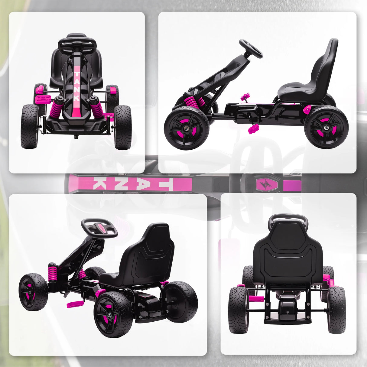 AIYAPLAY Pedal Go Kart for Kids Aged 3-6 Years, with Freewheel System, Brake, EVA Anti-Slip Wheels, Pink