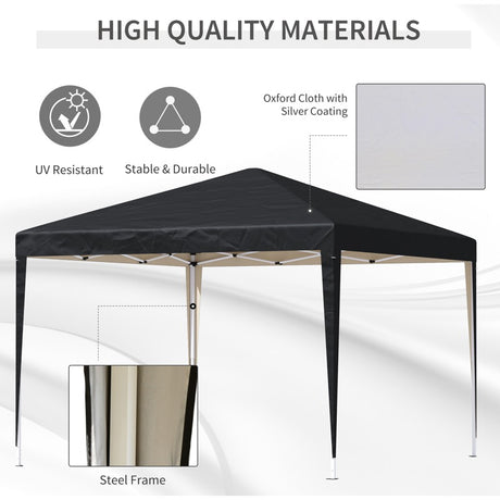 Outsunny 3 x 3M Garden Pop Up Gazebo Height Adjustable Marquee Party Tent Wedding Canopy with Carrying Bag, Black