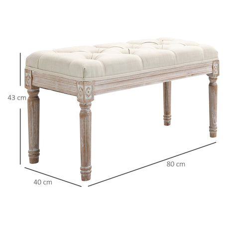 HOMCOM 80cm End of Bed Bench, Window Seat, Tufted Bench for Bedroom, Hallway, Living Room, Cream White