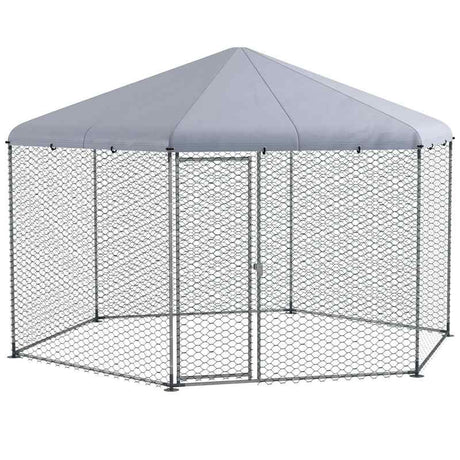 PawHut Chicken Coop for 10-15 Chickens, Hens, Rabbits, Ducks, Outdoor Garden Chicken Run, 4 x 3.5 x 2.6m