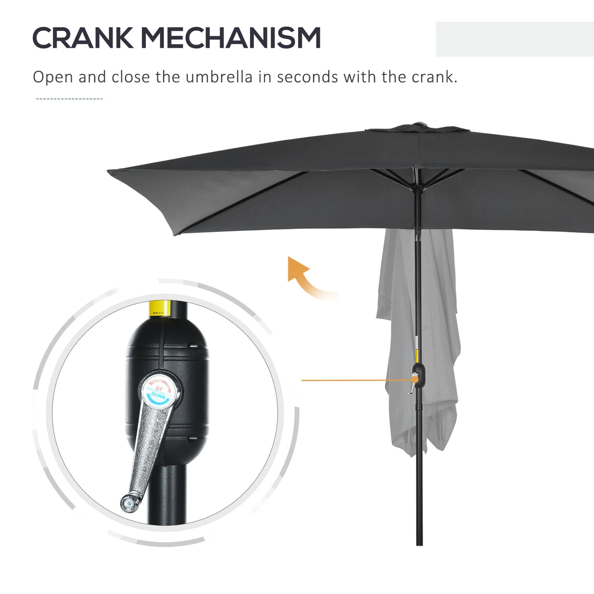 Outsunny 3x2m Patio Parasol Garden Umbrellas Canopy with Aluminium Tilt Crank Rectangular Sun Shade Steel, Black