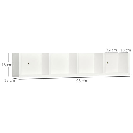 HOMCOM Wall Mount 84 CD / 56 DVD/Blu-ray/ Media Storage Rack 4 Cubes, Wooden Shelf Organiser Unit Bookcase Display, Set of 2, White