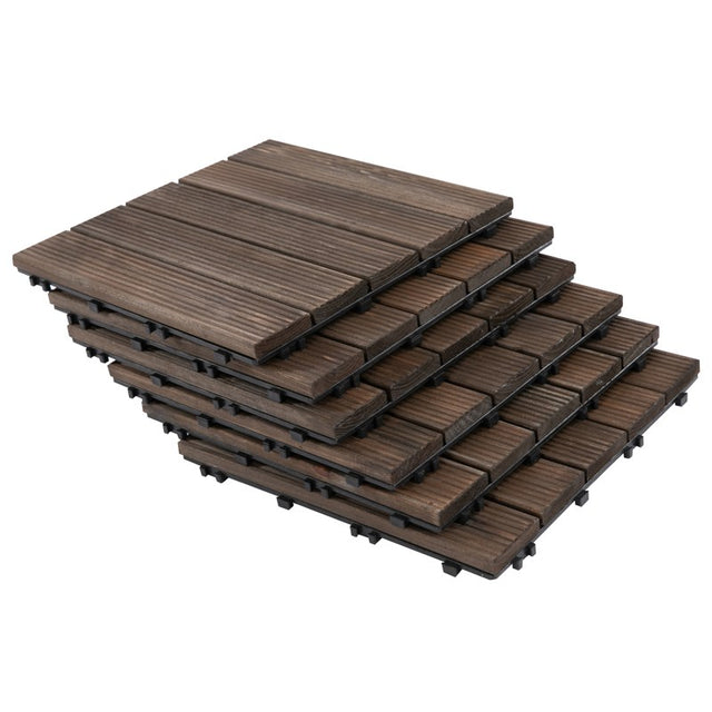 Outsunny 27 Pcs Solid Wood Interlocking Decking Tiles For Patio, Balcony, Roof Terrace, Hot Tub, Black, (30 x 30 cm Per Piece)