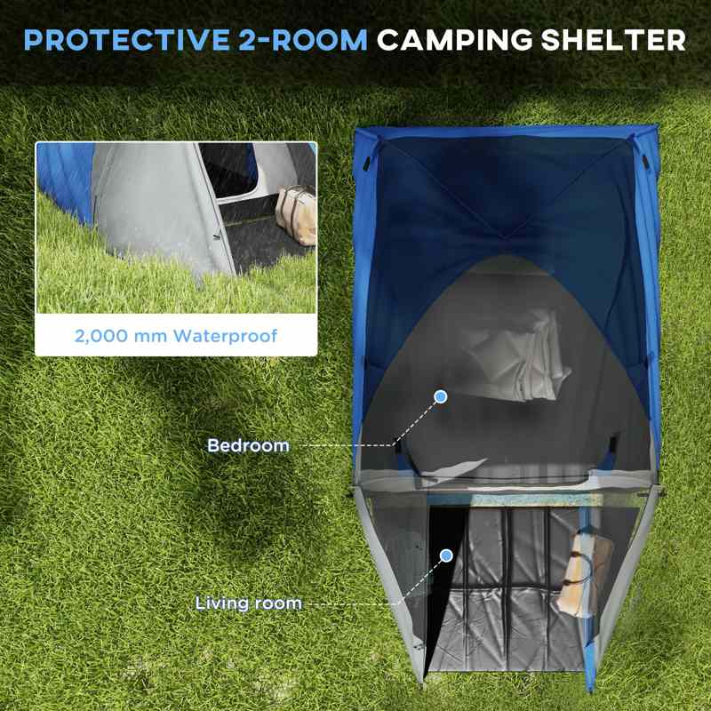 Outsunny Two-Man Dome Tent, with Front Porch and Accessories - Blue/Grey