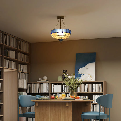 HOMCOM Tiffany Style Ceiling Light, Vintage Chandelier with 3 E27 Sockets, Semi Flush Mount for Living Room, Bulbs Not Included