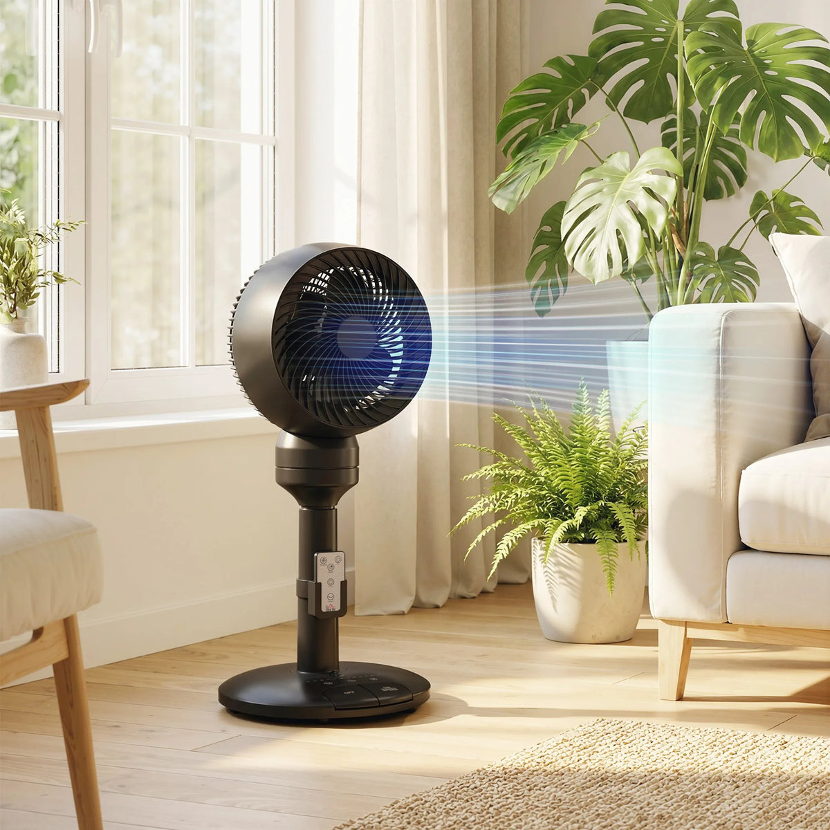 HOMCOM Air Circulator Fan Pedestal Cooling Fan with 3 Speed 3 Mode and Remote Control, 9 Inch, Black