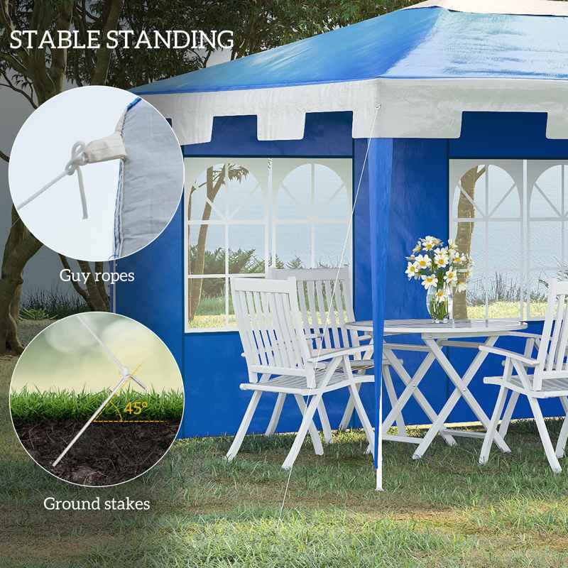 Outsunny 3 x 4 m Garden Gazebo Shelter Marquee Party Tent with 2 Sidewalls for Patio Yard Outdoor, Blue