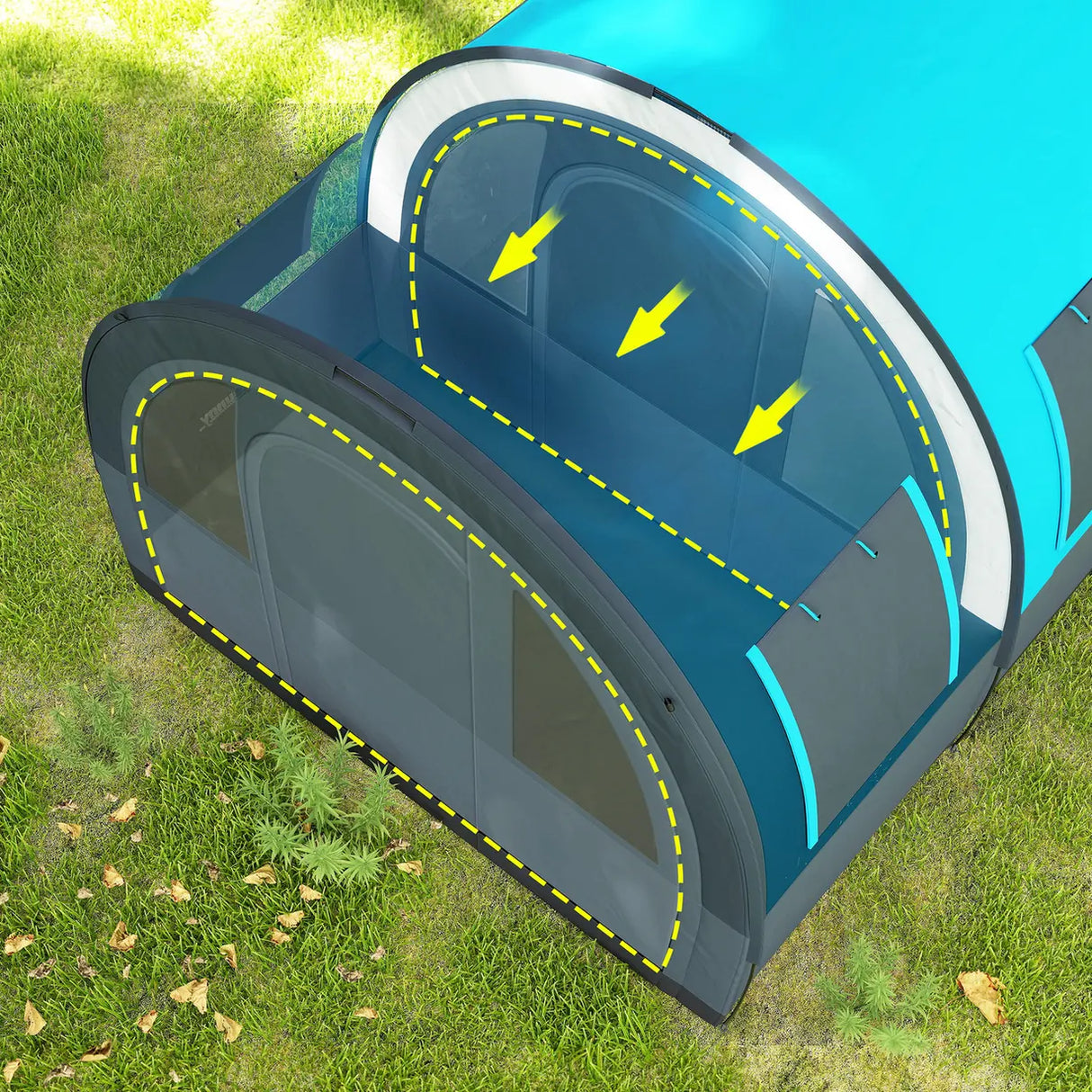 Outsunny Six Man Duo Room Tunnel Tent, with Accessories - Grey/Blue