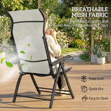 Outsunny Reclining Garden Chairs Set of 2, 5-Position Folding Sun Loungers with High Back, Retractable Footrest, Light Grey