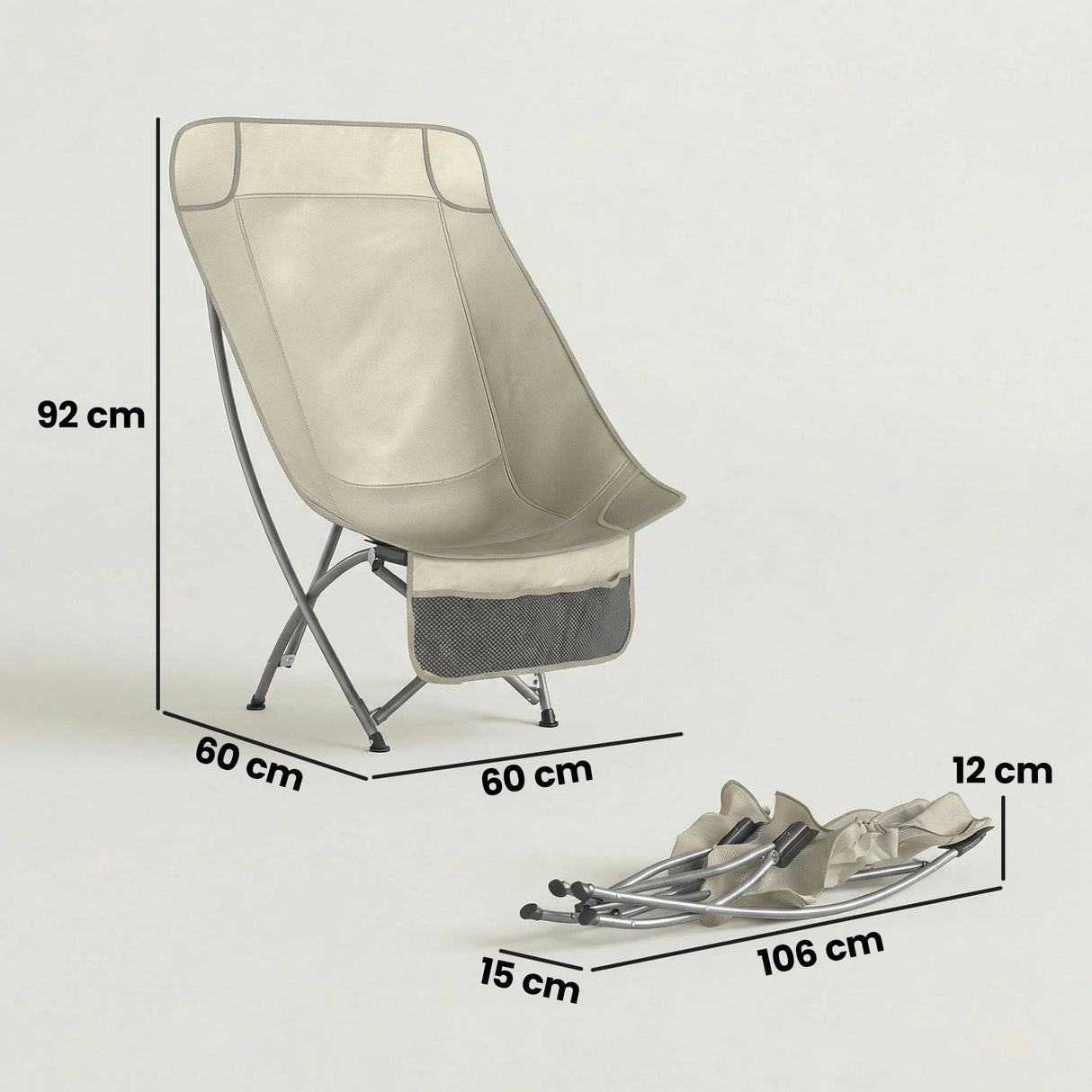 Outsunny Camping Chair for Adults Heavy Duty Folding Camp Chair with Side Pocket and Carry Bag Khaki