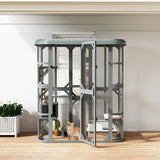 PawHut Catio Outdoor Cat Enclosure,  Wooden Cat House with Platforms, Condo and Waterproof Cover for 23 Kittens, Grey