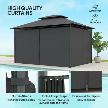 Outsunny 3 x 4m Steel Gazebo, with Curtains - Black