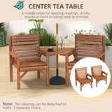 Outsunny Wooden Garden Love Seat w/ Coffee Table Umbrella Hole, Tan Brown