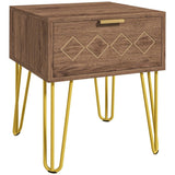 HOMCOM Bedside Table with Drawer, Wooden Nightstand, Modern Sofa Side Table with Gold Tone Metal Legs for Bedroom