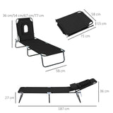 Outsunny Outdoor Folding Sun Lounger with Face Hole, 4 Level Adjustable Backrest Reclining Garden Lounger, Garden Recliner Sunbed with 600 D Oxford Cloth Seat and Pillow for Beach, Black
