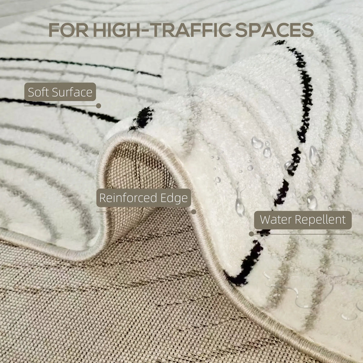 HOMCOM Modern Area Rug, Swirl Pattern Machine Washable Rug, Allergy-Friendly Floor Carpet for Living Room, Bedroom, Dining Room, Home Office, 170 x 120 cm, Cream White