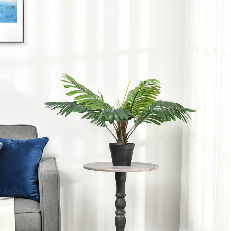 Outsunny 2 Pack 60cm Artificial Palm Tree Decorative Plant with Nursery Pot, Fake Tropical Tree for Indoor Outdoor Décor