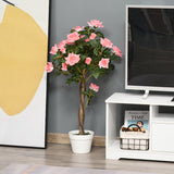 Outsunny Artificial Plants Pink Rose Floral in Pot, Fake Plants for Home Indoor Outdoor Decor, 90cm