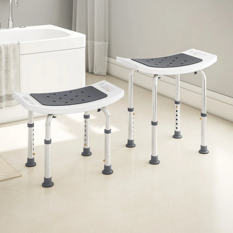 HOMCOM Shower Chair, Adjustable Height Shower Stool with Aluminium Frame and Non-Slip Feet, Bathtub Stool Seat for Elderly Disabled Handicap, Grey