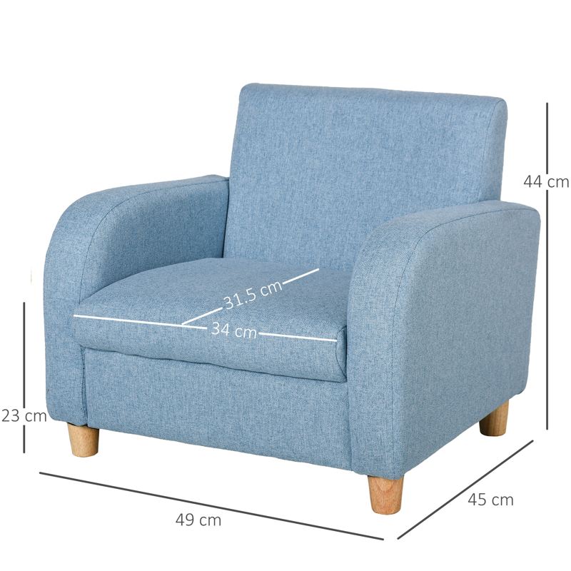 HOMCOM Children's Armchairs Toddler Chair Wood Frame Anti-Slip Legs High Back Bedroom Playroom Furniture Blue