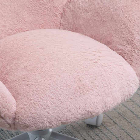 HOMCOM Makeup Vanity Chair, Cute Fluffy Desk Chair with Rolling Wheels for Bedroom Living Room, Pink