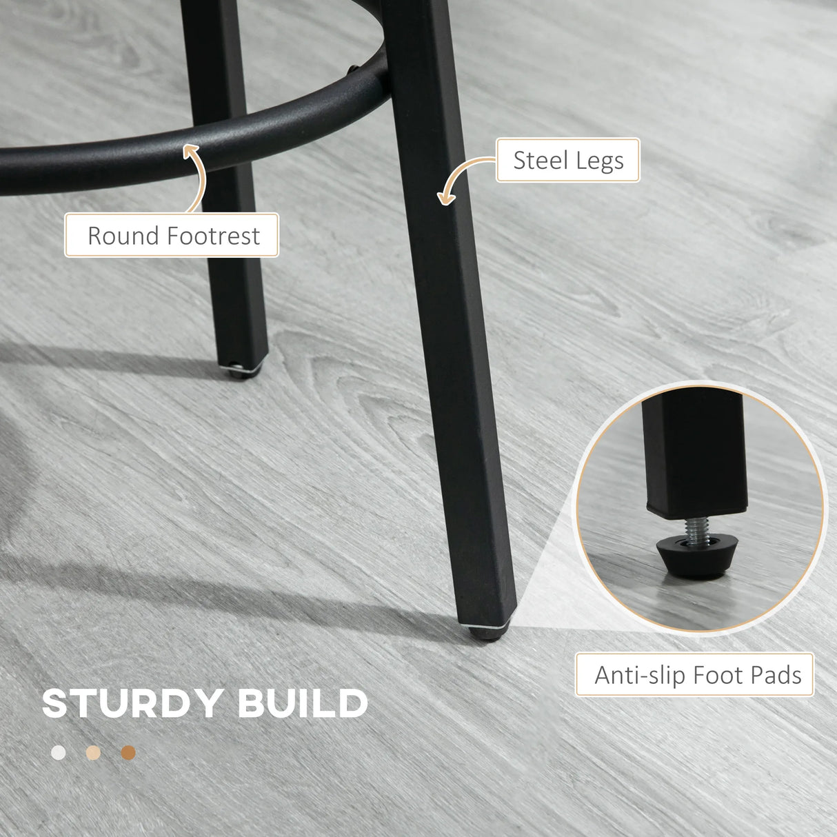 HOMCOM Bar Stools, Set of 2 Kitchen Breakfast Stools with Sturdy Steel Frame, Industrial Tall Bar Chairs, 65cm High Seat, Rustic Brown