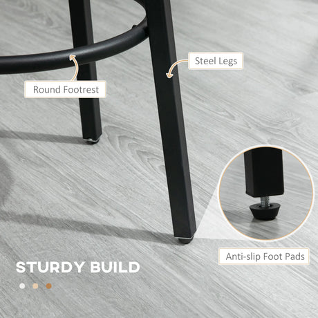 HOMCOM Bar Stools, Set of 2 Kitchen Breakfast Stools with Sturdy Steel Frame, Industrial Tall Bar Chairs, 65cm High Seat, Rustic Brown