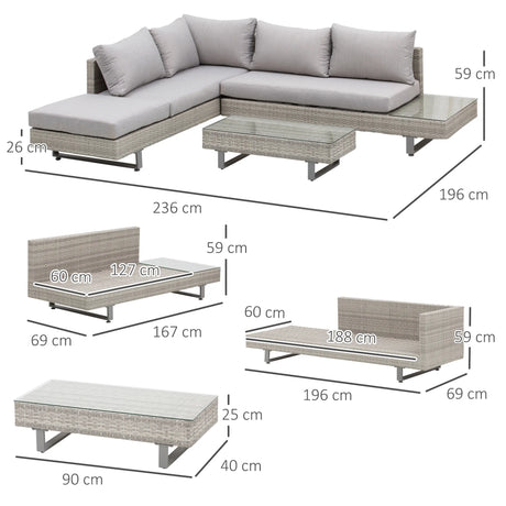 Outsunny Three-Piece Corner Rattan Set, with Glass Tables
