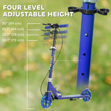 AIYAPLAY Scooter for Kids Aged 3-8 Years, with Adjustable Handle, Two Light Up Wheels, Handbrake, Rear Brake, Blue