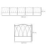 Outsunny Set of Five 61.5cm Decorative Metal Fence Panels - Black