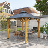 Outsunny 3x(3)M Outdoor Hardtop Gazebo Canopy with 2-Tier Roof and Solid Wood Frame, Outdoor Patio Shelter for Patio, Garden, Grey